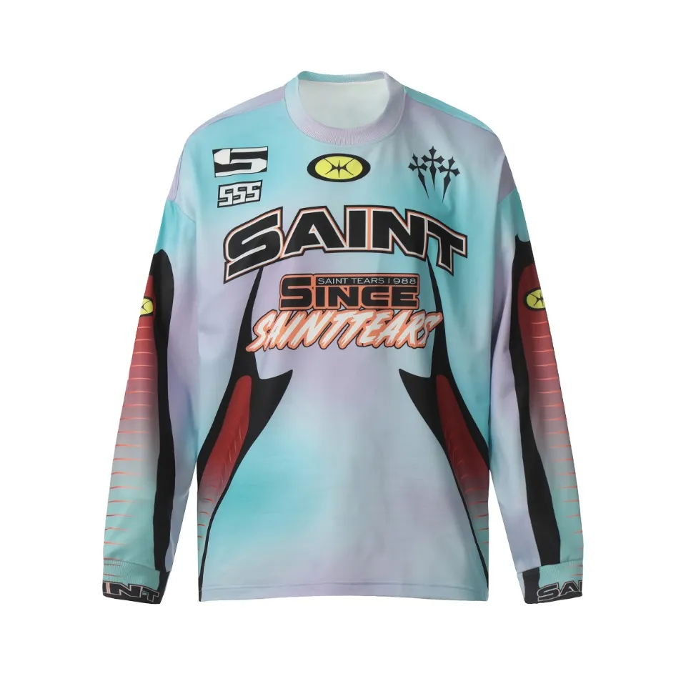 Saint michael tears all-over printed long-sleeved vintage autumn and winter T-shirt Style number: 117 Size: M L XL Wholesale price: 136 Color: blue yellow